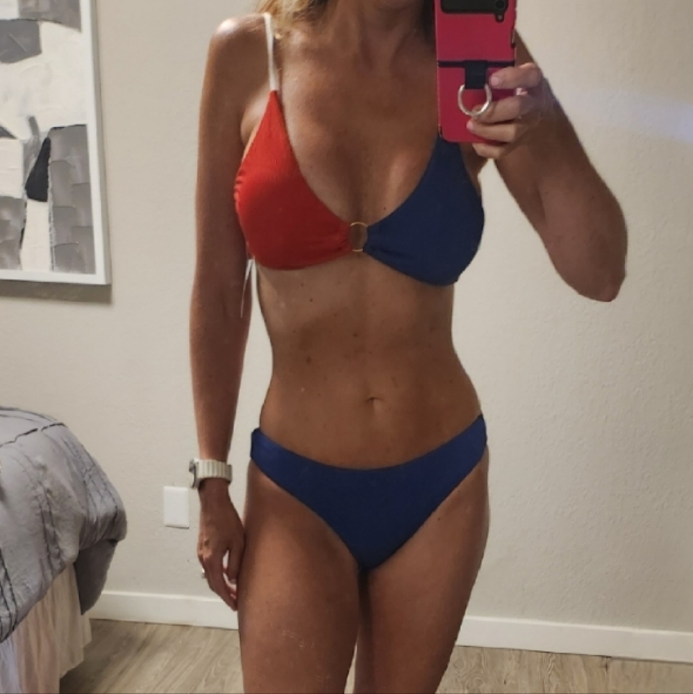 Zaful Red and Blue Color Block Bikini